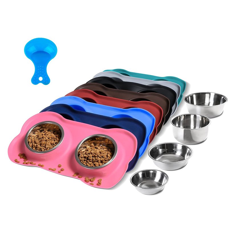 Pet Dog Bowls with Silicone Mat