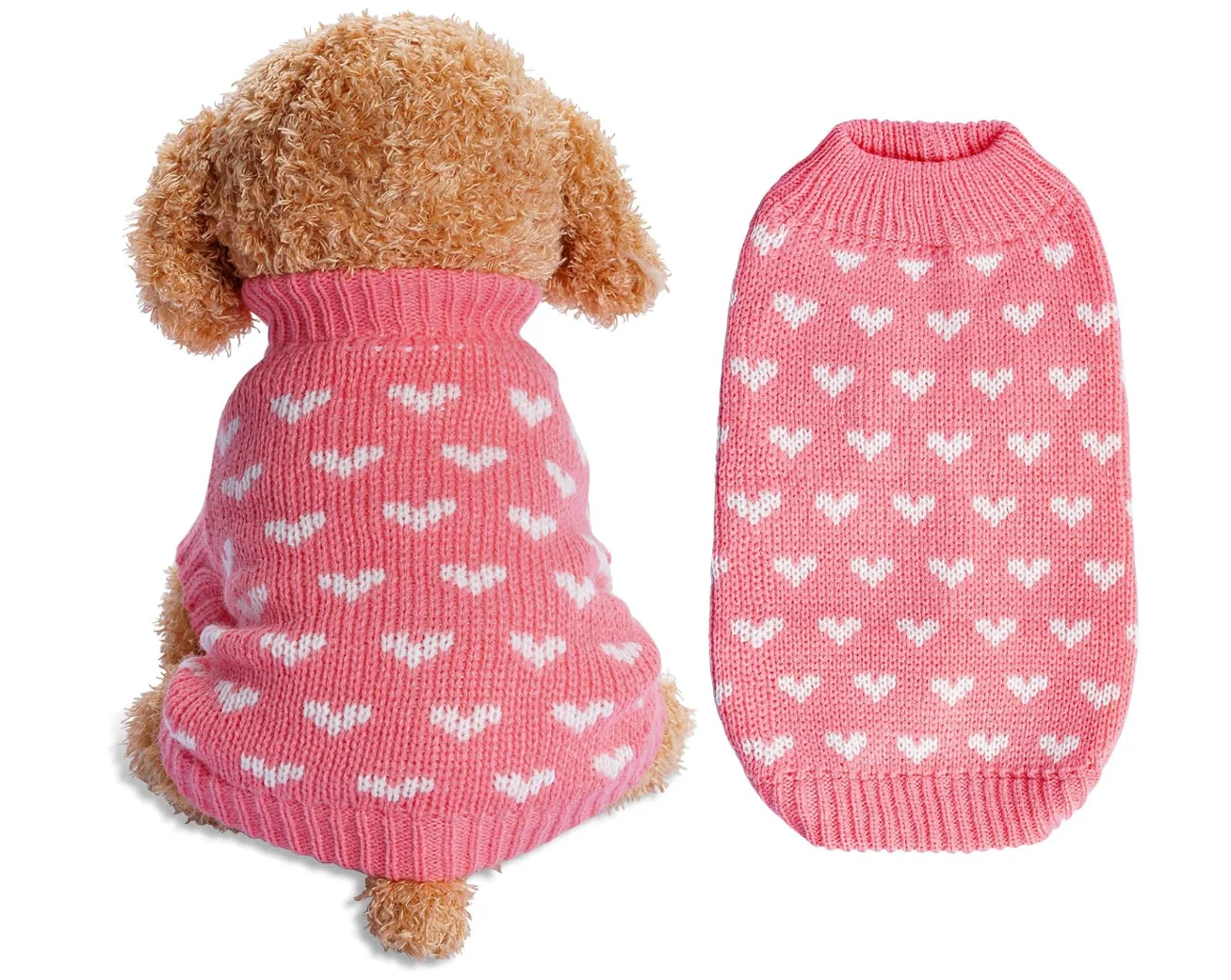 Dog Knitted Sweater Heart Puppy Sweater Warm Soft Pet Holiday Clothes for Small Cats and Dogs(S)