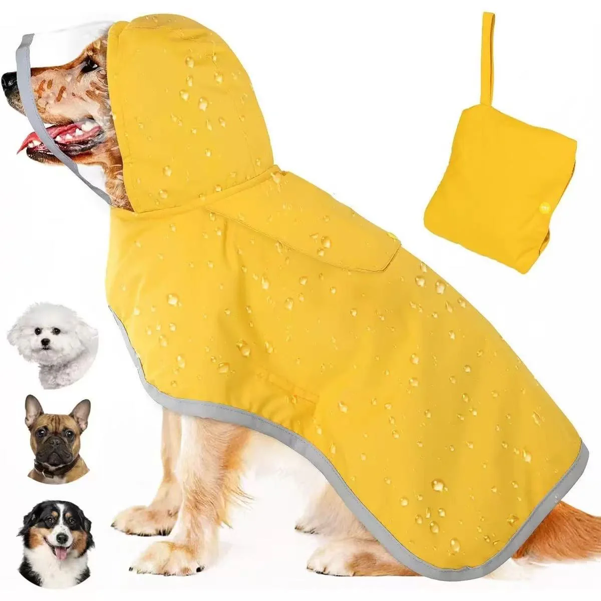 Dog Raincoat, Adjustable Dog Rain Jacket with Clear Hooded Double Layer for Large Medium Small Dogs Puppies, Waterproof Rain Coat Poncho with Reflective Storage Pocket & Rim (XL)