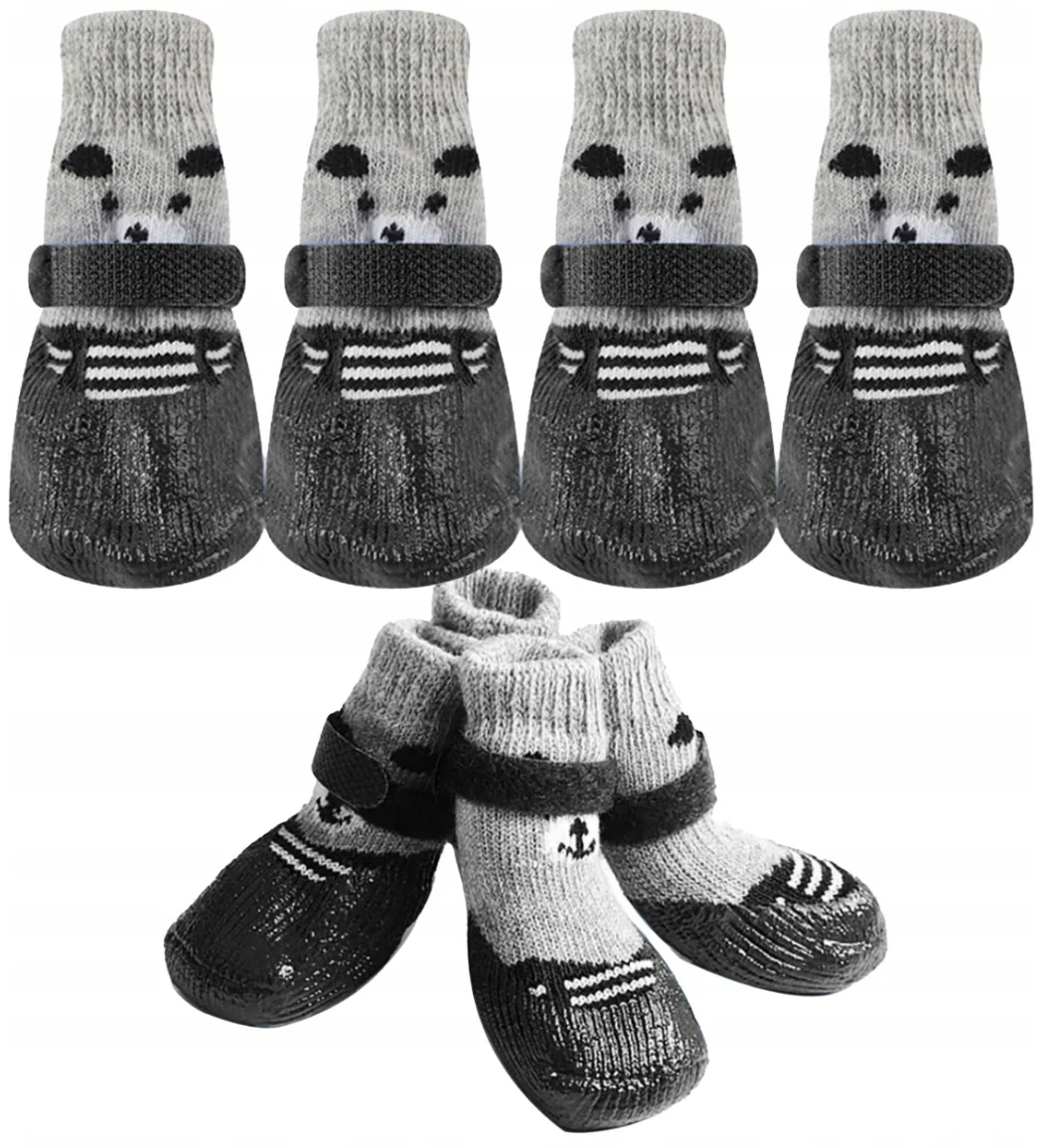 Four panda pattern dog socks, black winter warm dog boots, (S)