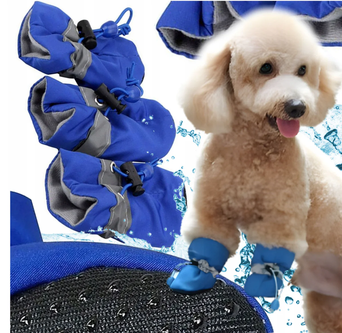 Four waterproof dog socks/boots with anti-slip soles and elastic straps, without fleece lining, 5#