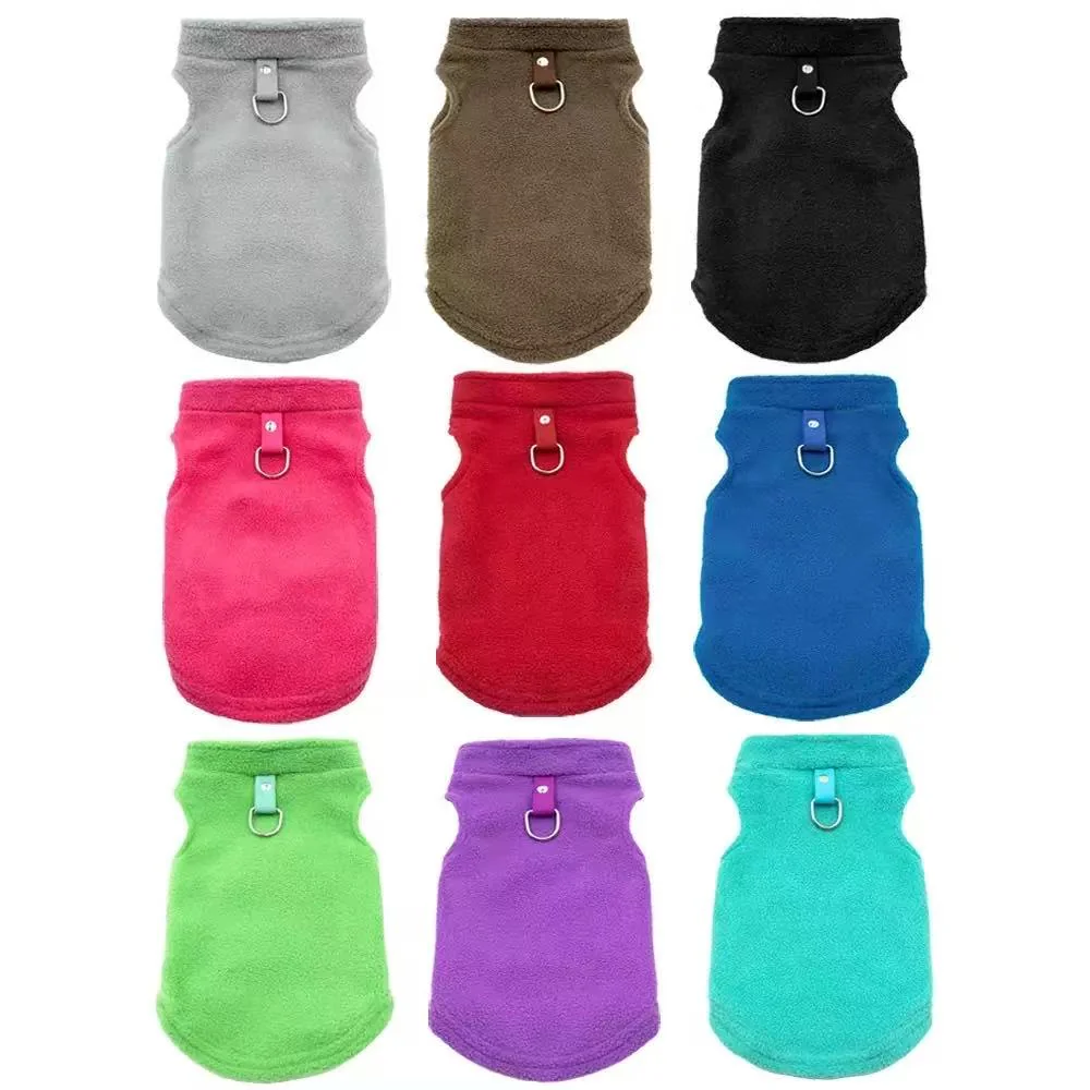 Dog fleece warm winter vest with leash attachment ring, (S)