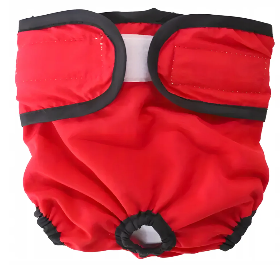 Dog panties for female dogs in heat, with adjustable Velcro closure, comfortable, red - (M)