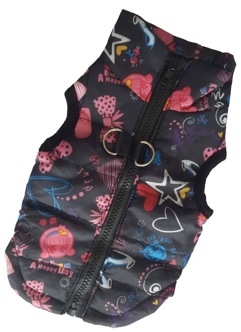 Dog/Cat vest, black with star pattern, (XL)