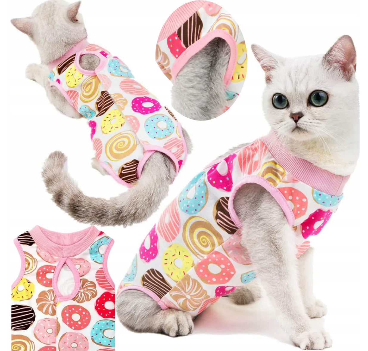 Post-operative clothing for cats and dogs, comfortable cotton apron-style robe, (S)