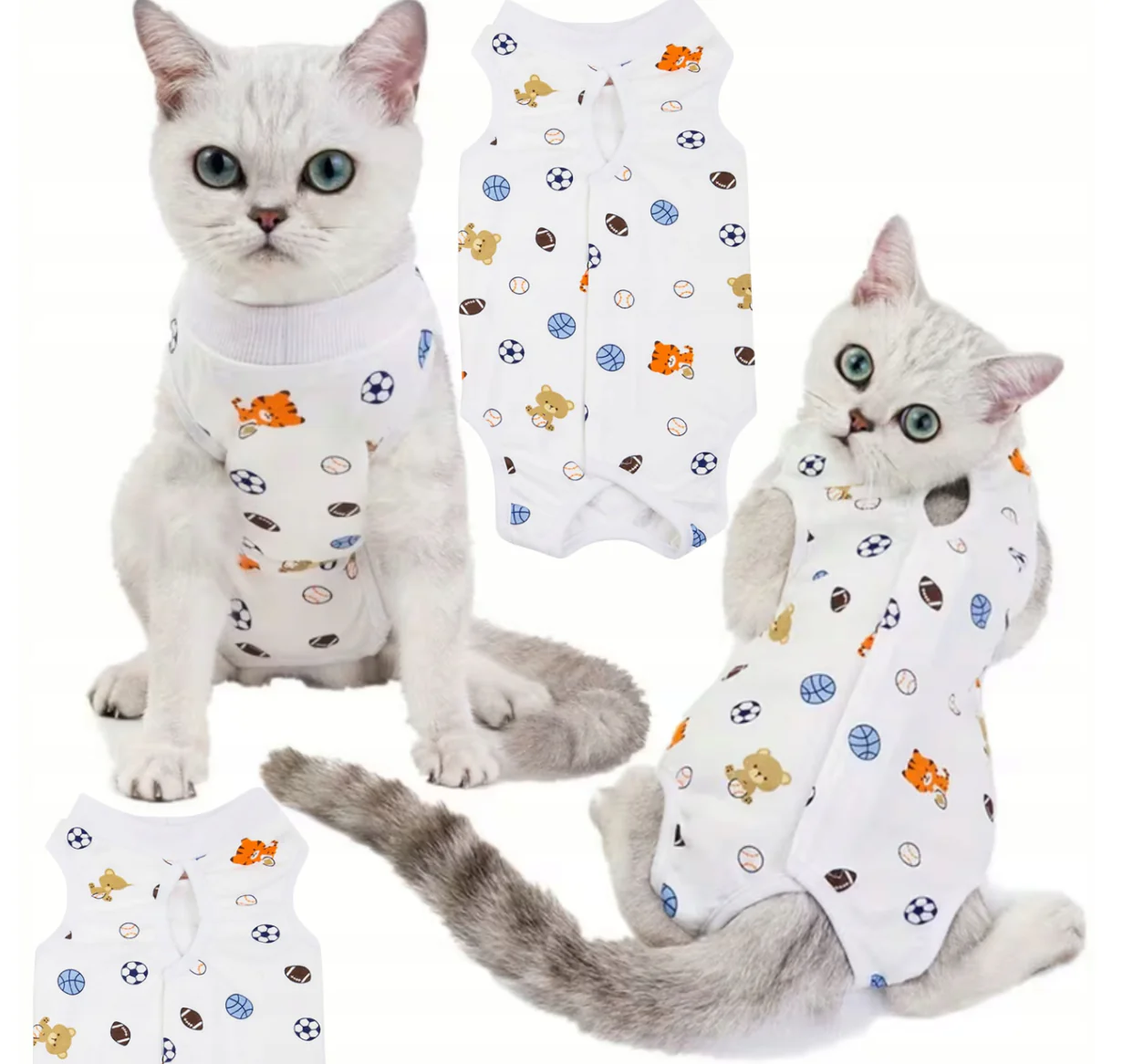 Post-operative clothing for cats and dogs, comfortable cotton apron-style robe, (S)