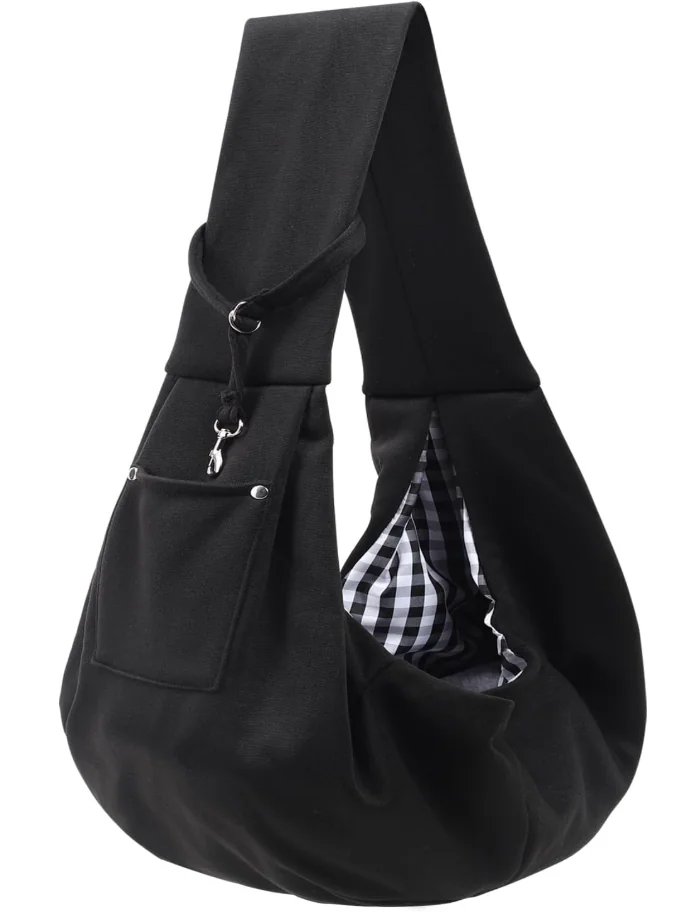 Dog Carrier Sling - Reversible Puppy Carrier Purse with Storage Pocket, Hand-Free Dog Sling Carrier for Carry Small Dogs and Cats, Travel Safety Harness, Dog and Cat Harness(Black)