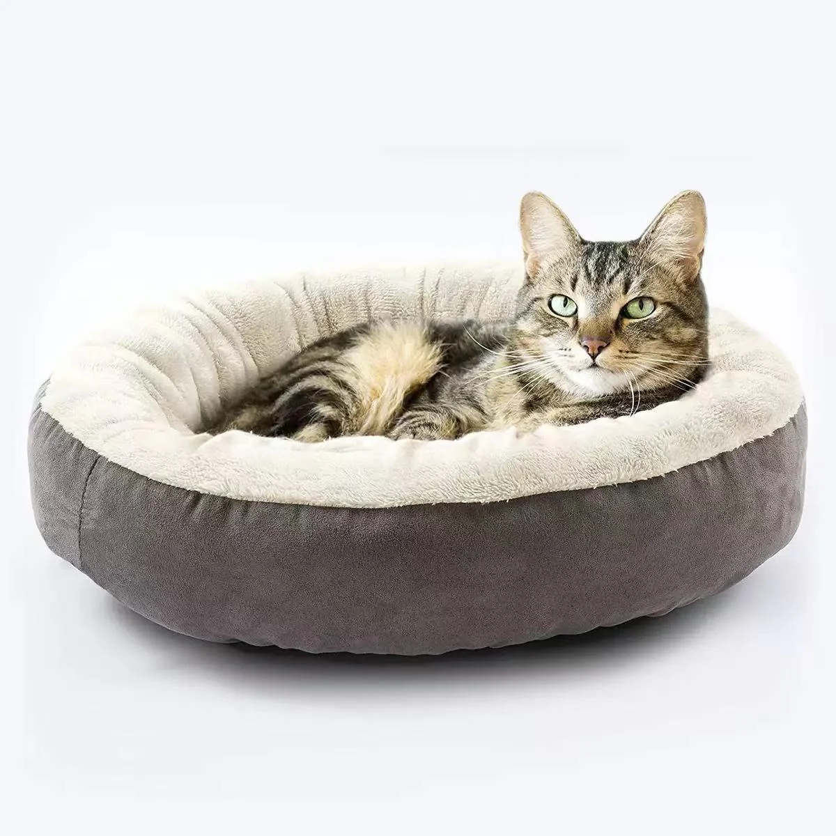 Round Donut Cat and Dog Cushion Bed, for Cats or Small Dogs, Anti-Slip & Water-Resistant Bottom, Super Soft Durable Fabric Pet Beds, Washable Luxury Cat & Dog Bed, (XS-50cm*50cm)