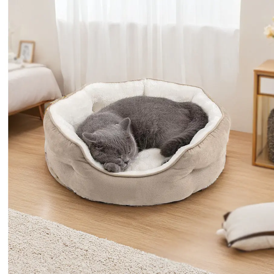 Dog Beds for Small Dogs - Round Cat Beds for Indoor Cats, Washable Pet Bed for Puppy and Kitten with Slip-Resistant Bottom??S??