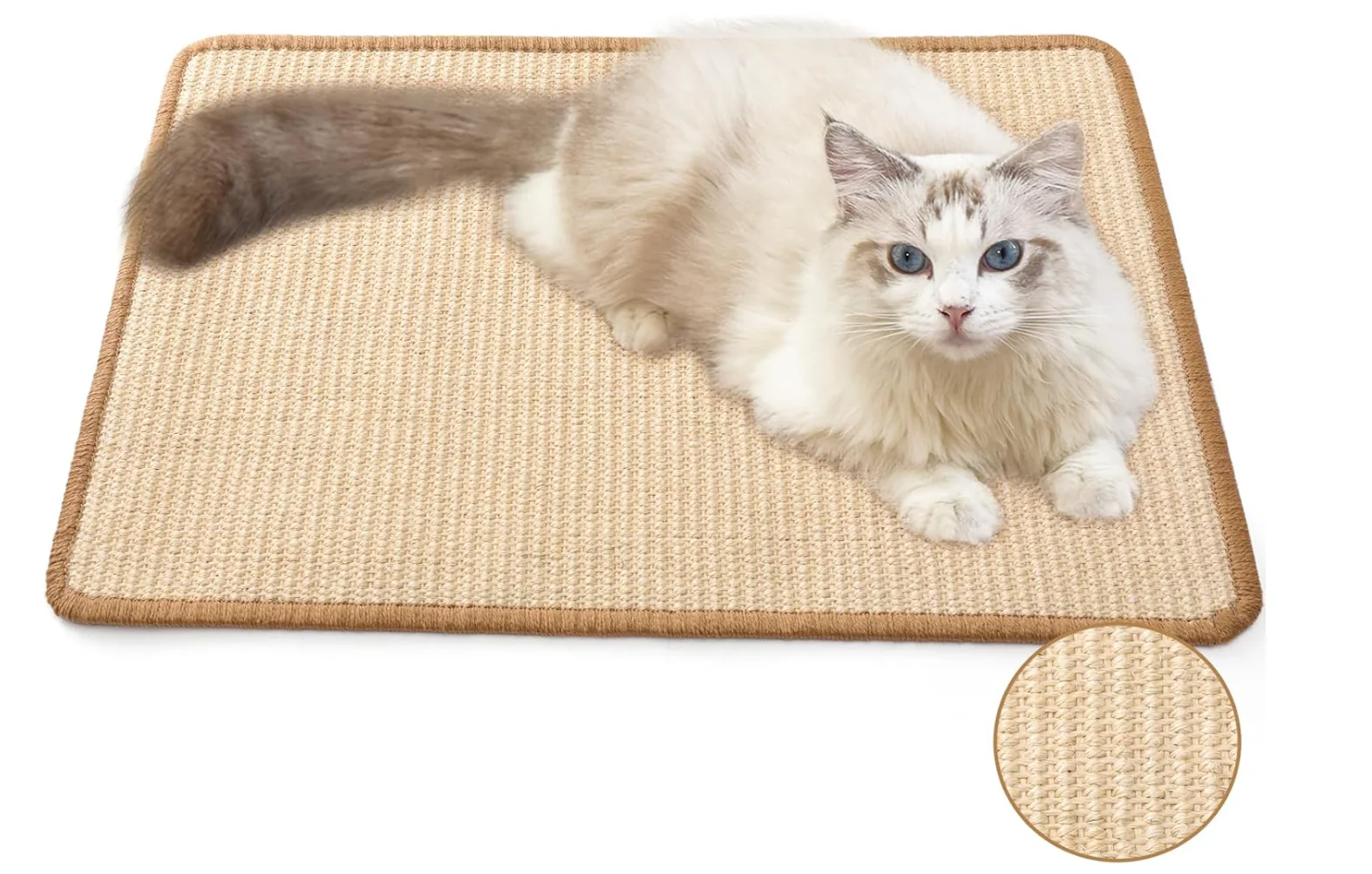 Cat Scratcher Mat, Natural Sisal Cat Scratch Mats, Horizontal Cat Floor Scratching Pad Rug with Sticky Tapes, Protect Sofa and Carpet, Velcro straps are included.(60*40cm)
