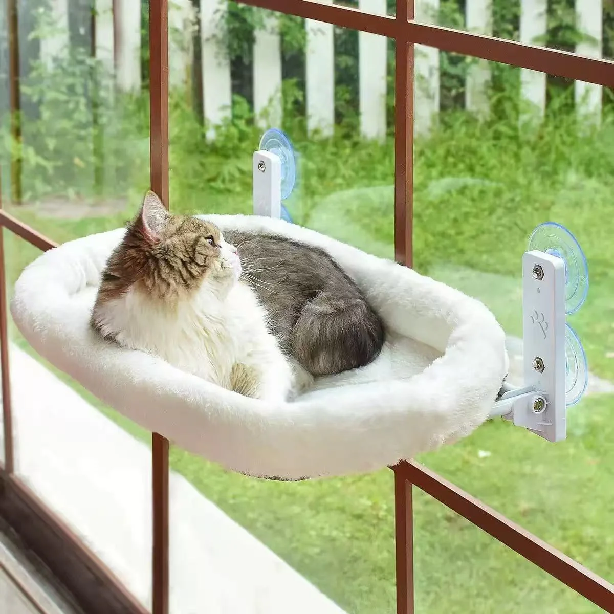 Cordless Cat Window Perch, Window Hammock for Cats with 4 Strong Suction Cups, Solid Metal Frame and Soft Cover, Indoor Cat Bed(Fleece-lined and thickened version)(L)