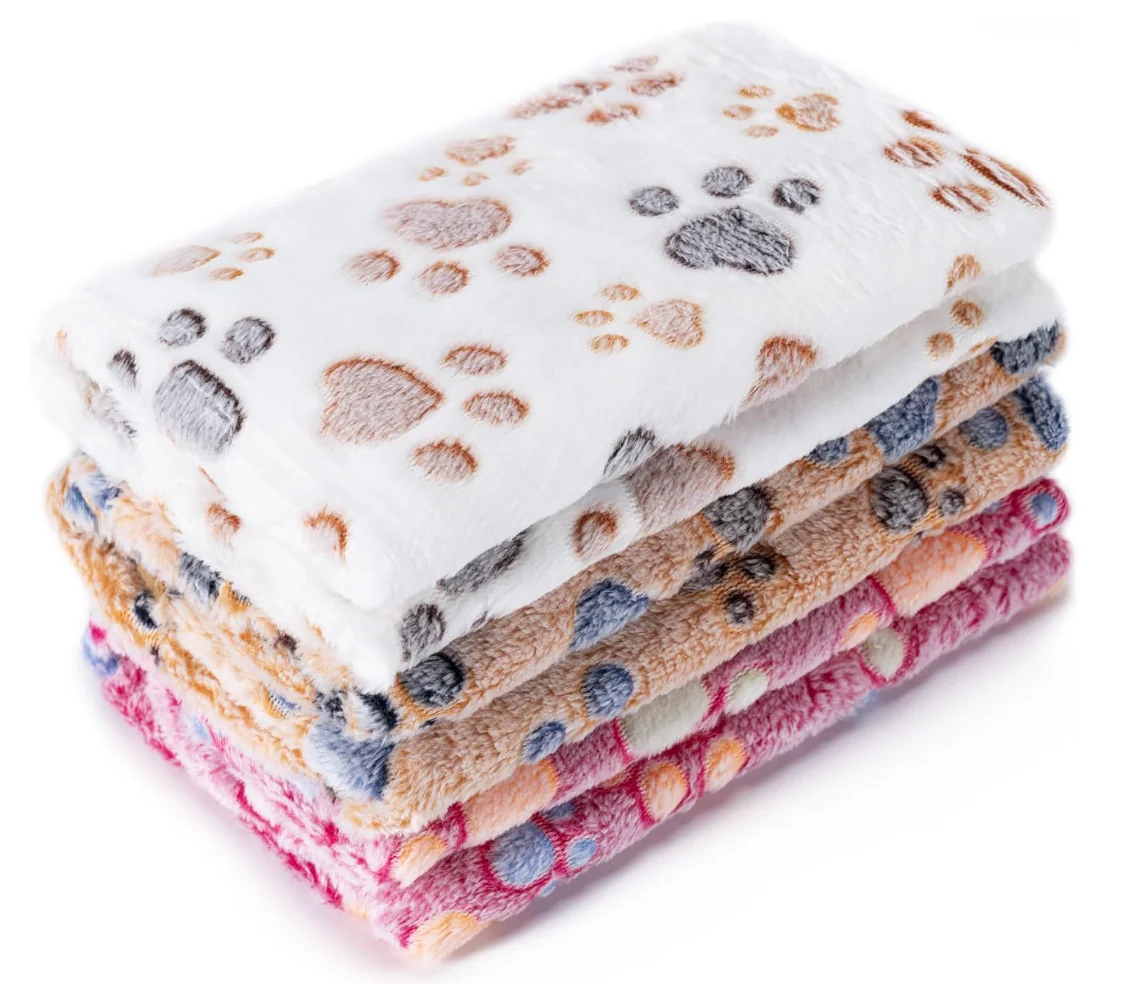 3 Blankets Super Soft Fluffy Premium Fleece Pet Blanket Flannel Paw Printed Throw for Dog Puppy Cat (S- 60*40cm)