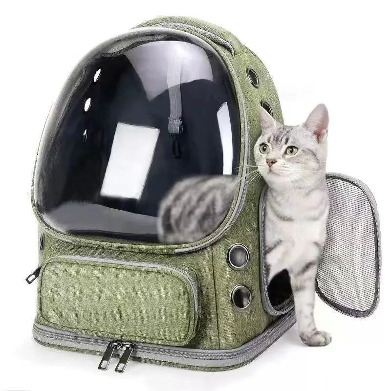 Cat Backpack Carrier, Breathable Cat Carrier Large Space Bubble Pet Backpack for Kitty Small Dog up to 15lbs, Transparent & Foldable Pet Carrier for Travel Hiking