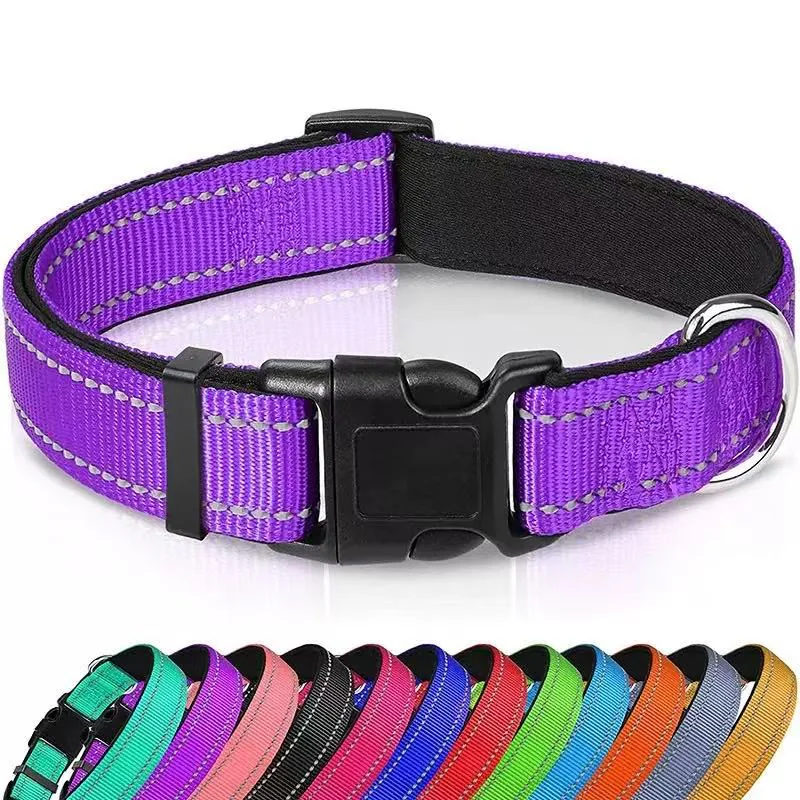 Reflective Dog Collar,Soft Neoprene Padded Breathable Nylon Pet Collar Adjustable for Medium Dogs??L??
