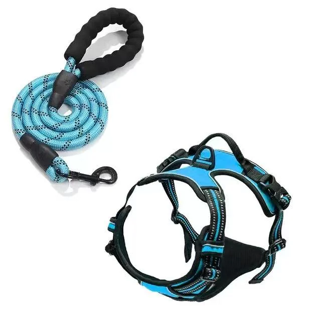 No Pull Dog Harness Adjustable Reflective Oxford Easy Control Medium Large Dog Harness with A Free Heavy Duty Dog Leash (L)