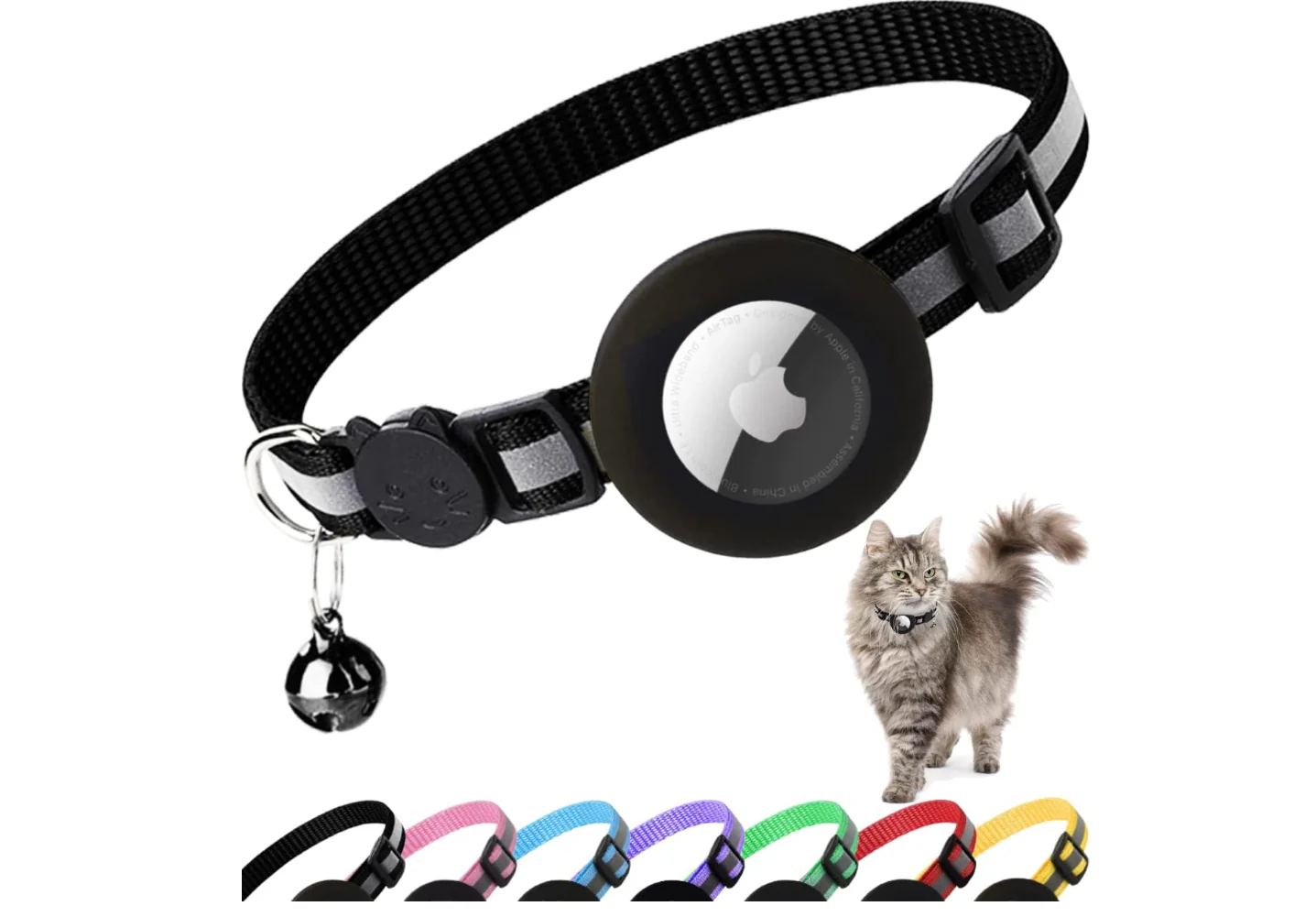 Airtag Cat Collar Breakaway, Reflective Kitten Collar with Holder and Bell for Girl Boy Cats