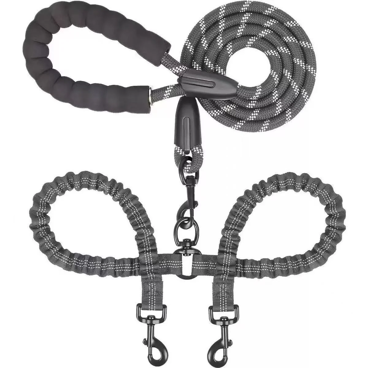 Dual Dog Leash - 360?? Swivel, No Tangle Walking Leash with Shock Absorbing Bungee for Two Dogs??L??
