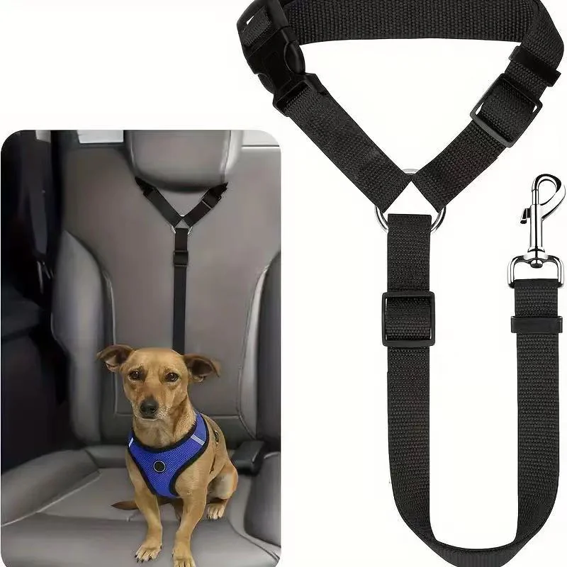 2 Packs Dog Cat Safety Seat Belt Strap Car Headrest Restraint Adjustable Nylon Fabric Dog Restraints Vehicle Seatbelts Harness