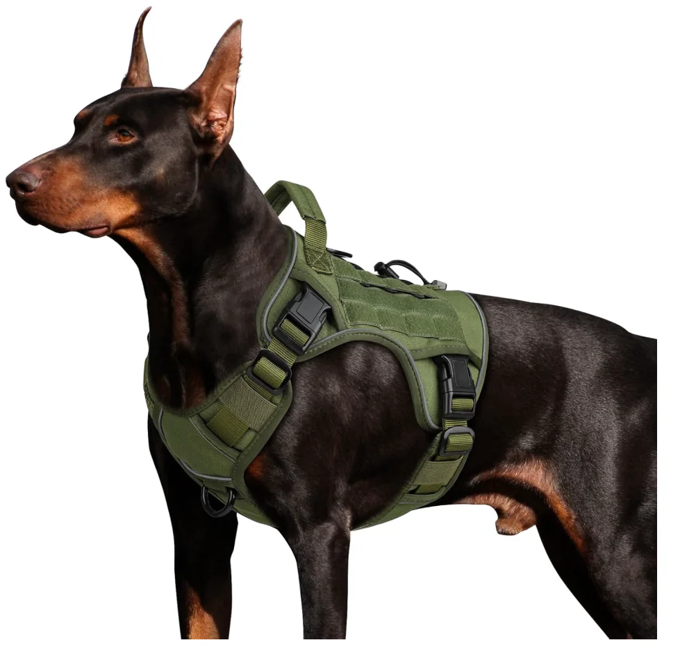 Tactical Dog Harness for Large Dogs, Heavy Duty No Pull Dog Harness with Handle, Adjustable Reflective Military Big Size Dog Vest for Walking, Training, Hunting, Green (L)