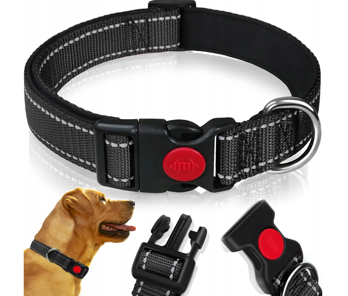 Highly reflective dog collar, adjustable webbing, (M)