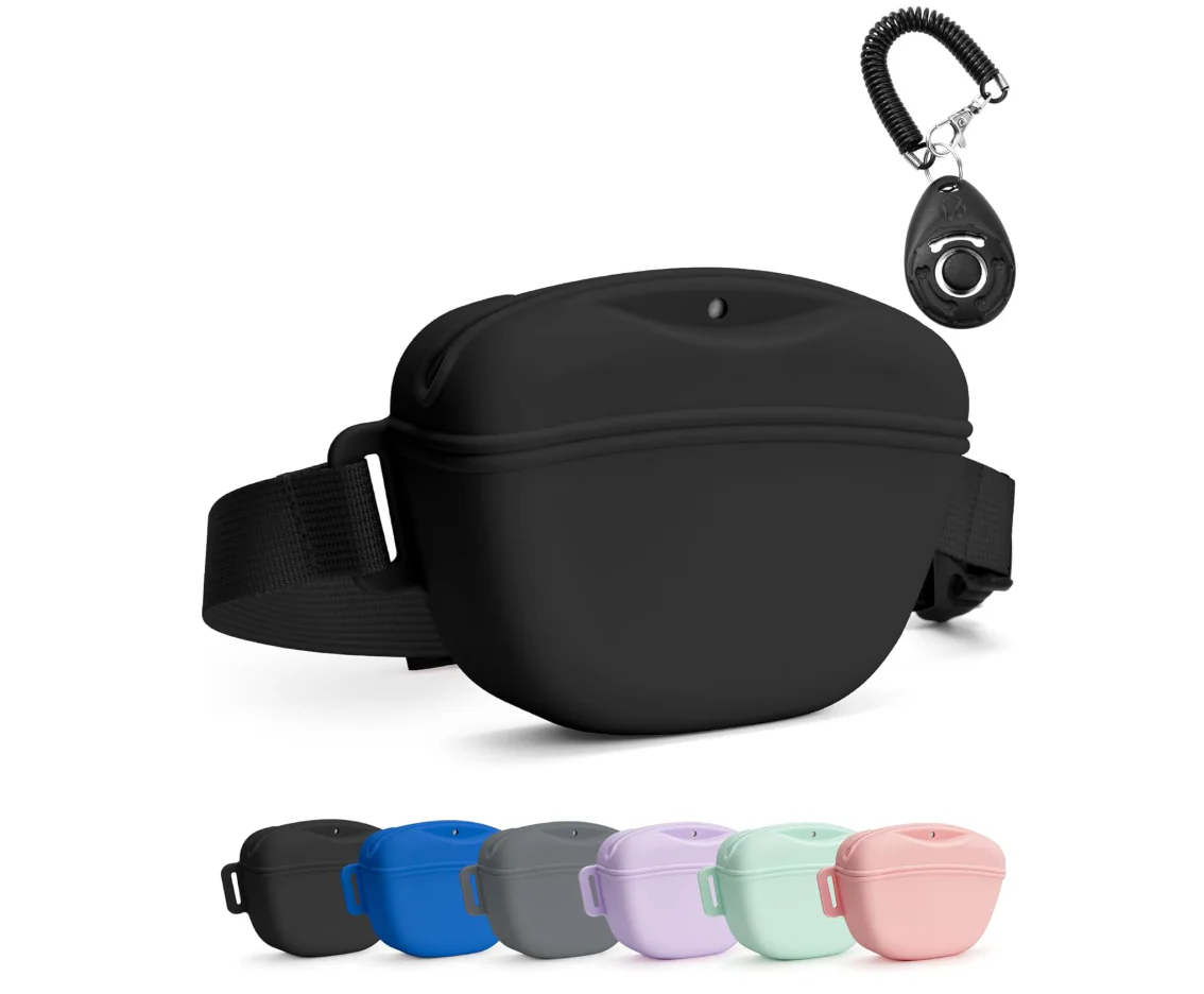 Dog Treat Pouch with Training Clicker, Upgrade Stronger Magnetic Closure to Avoid Spilling, with Waist Belt for Pet Training Walking