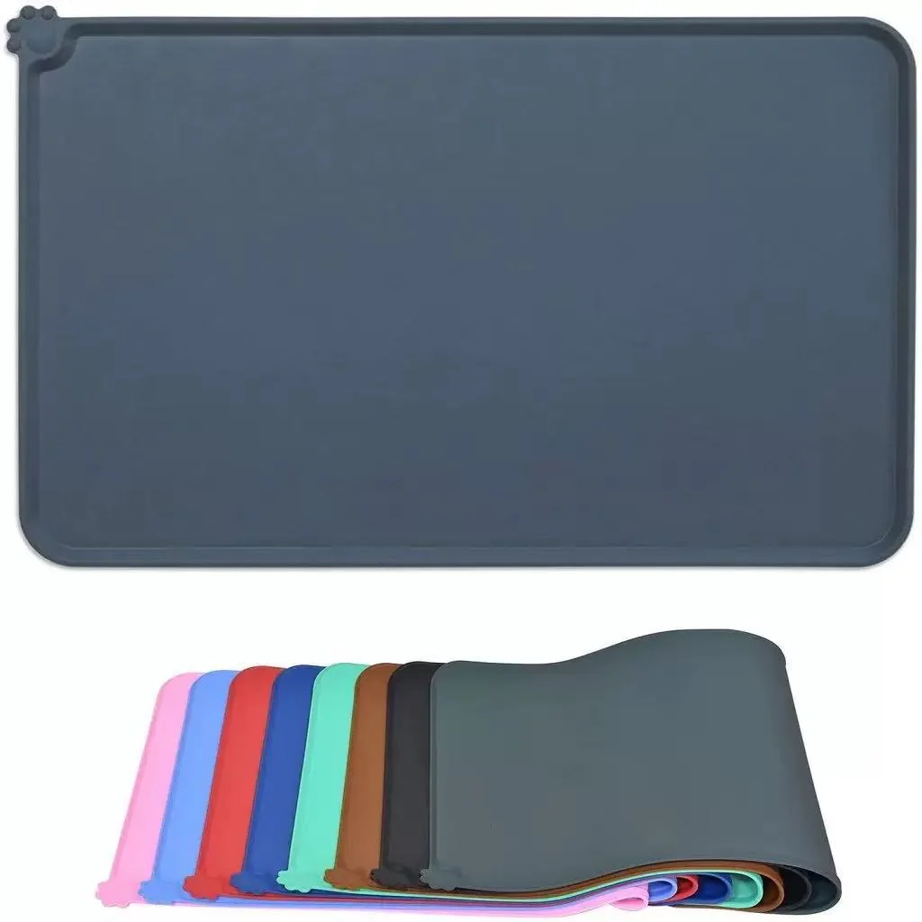 Waterproof Pet Feeding Mat with High Raised Edges, Heavier and Thicker Placemats for Cat Dog Water Bowl with BPA Free, Dogs Cats Food Mats for Messy Drinkers to Prevent Spill and Protect Floors, 38*55cm