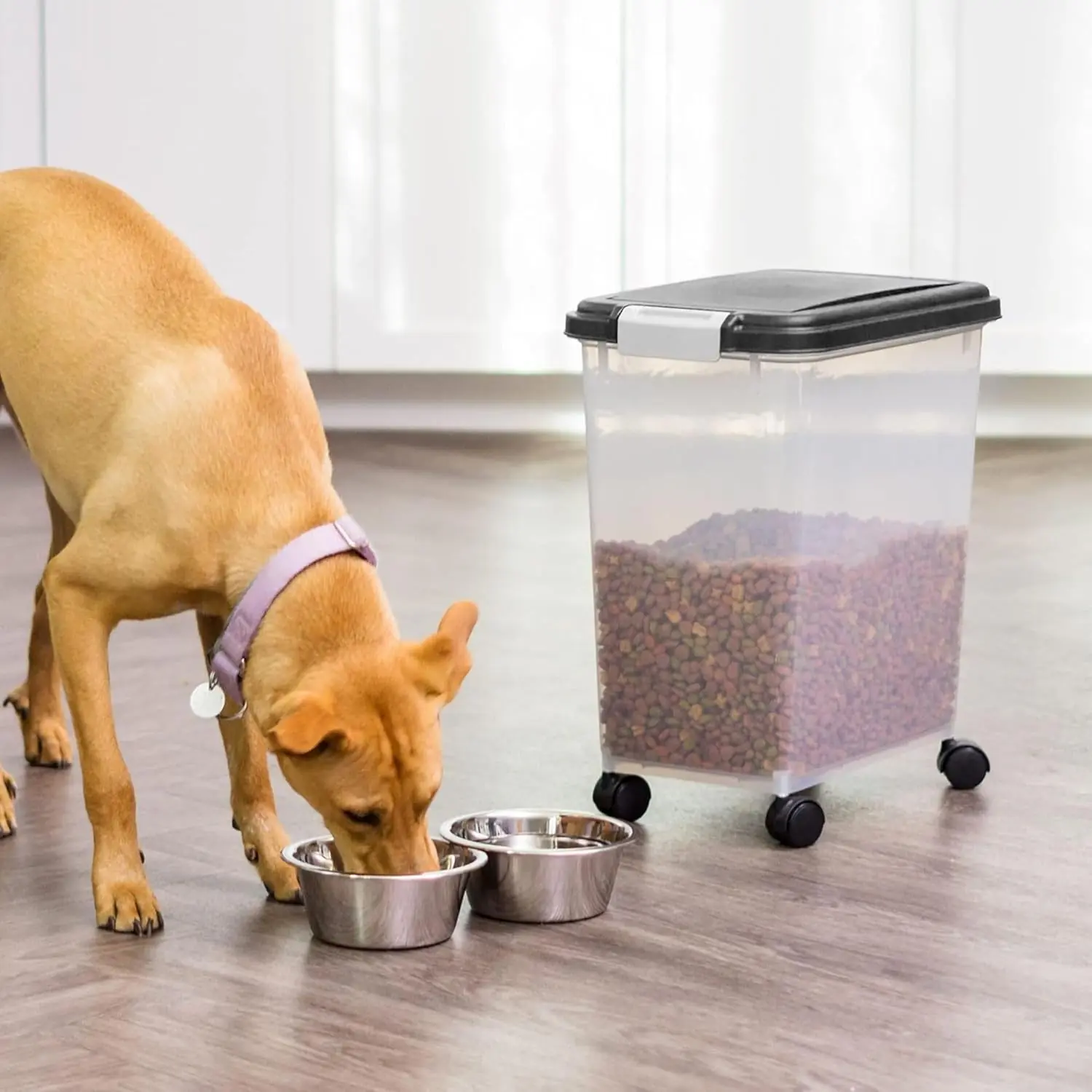 Airtight Dog Food Storage Container, Up to 30 lbs, Attachable Wheels, for Dog Cat Bird and other Pet Food Storage Bin, Keep Fresh, Easy Mobility, BPA Free, 42cm