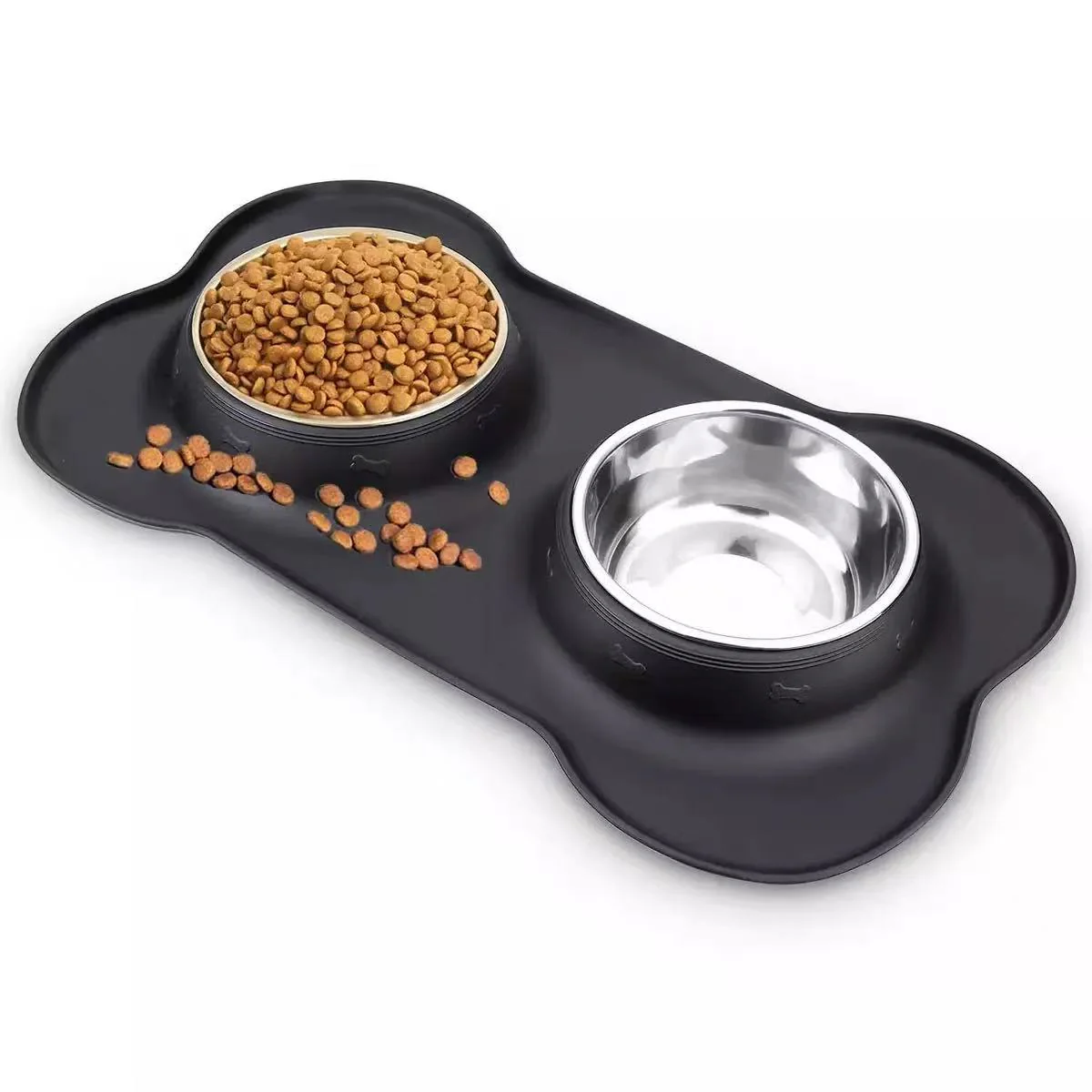 Pet Dog Bowls with Silicone Pet Dog Bowls 2 Stainless Steel Dog Bowl with No Spill Non-Skid Silicone Mat + Pet Bowls for Feeding Small Medium Large Dogs Cats Puppies Mat(S)