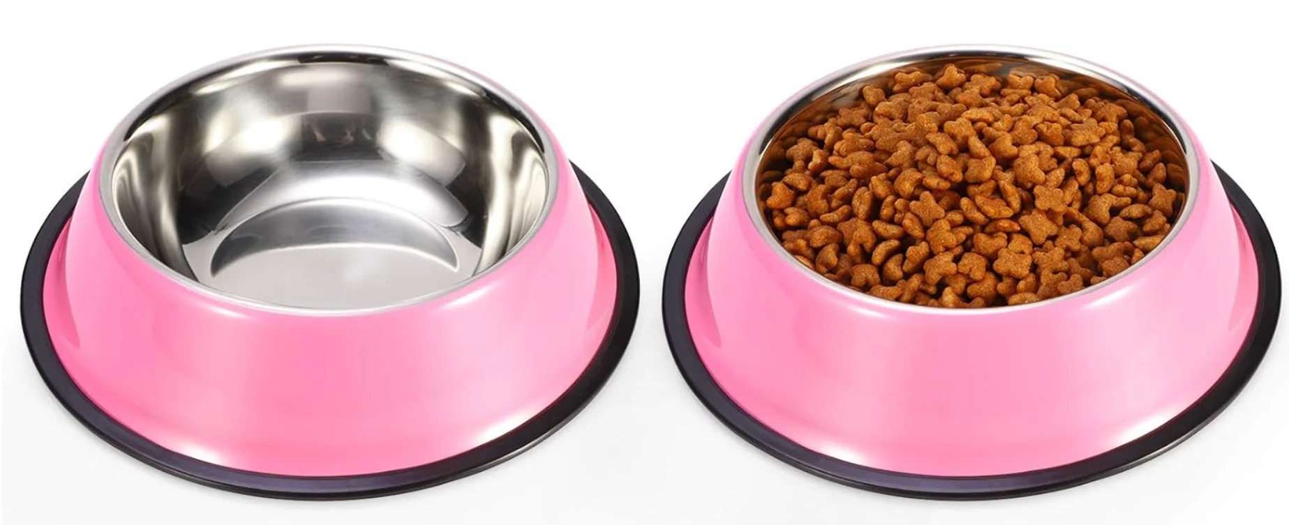 Stainless Steel Dog Bowls, Food and Water Non Slip Anti Skid Stackable Pet Puppy Dishes for Small, Medium and Large Dogs,15.5cm (2 Pack)