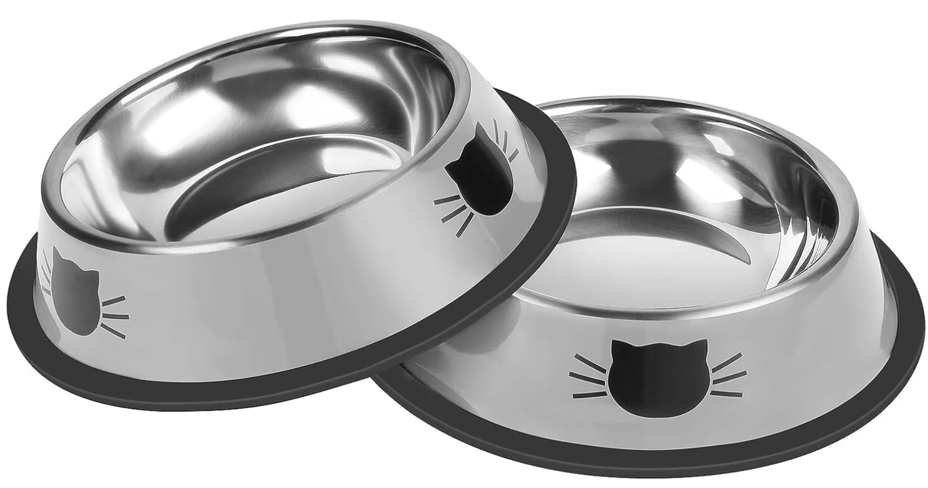 2 Pcs Non-Slip Stainless Steel Small Cat Food Bowls - Unbreakable, Thicken Cat Dishes - Indoor, Removable Rubber Base, Easily Clean, Lovely Color