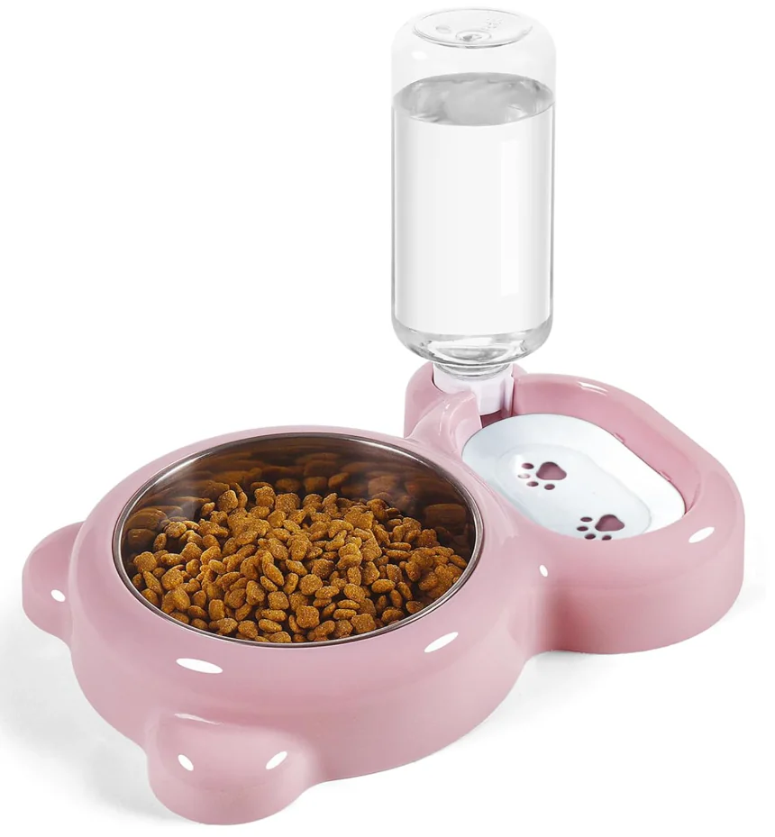 Dog Bowls, Cat Food and Water Bowl Set with Water Dispenser and Stainless Steel Bowl for Cats and Small Dogs, 550ml