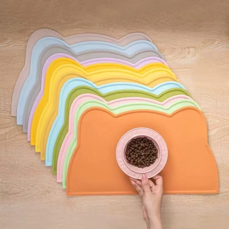 Cat Food Mat, Silicone Pet Feeding Mat for Floor Non-Skid Waterproof Dog Water Bowl Tray, Easy to Clean Pet Placemat