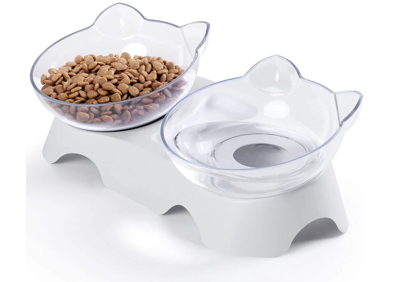 Cat Bowls, Cat Food Bowls Elevated Tilted, Anti Vomiting Kitty Bowl for Puppy and Bunny, Orthopedic for Indoor Cats