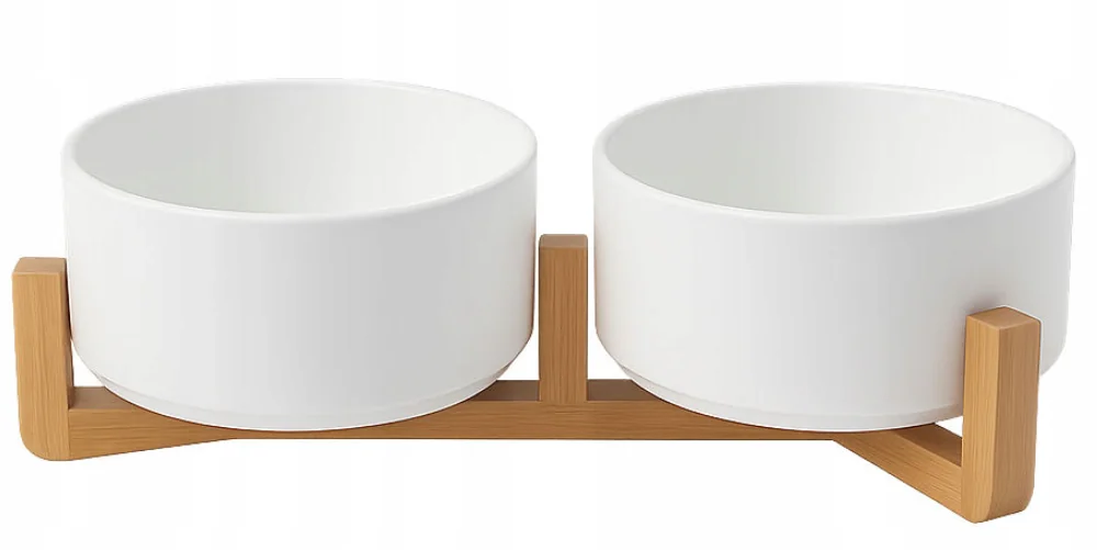 Double ceramic dog/cat bowl with stand, includes two ceramic bowls, each with a 400ml capacity (S)