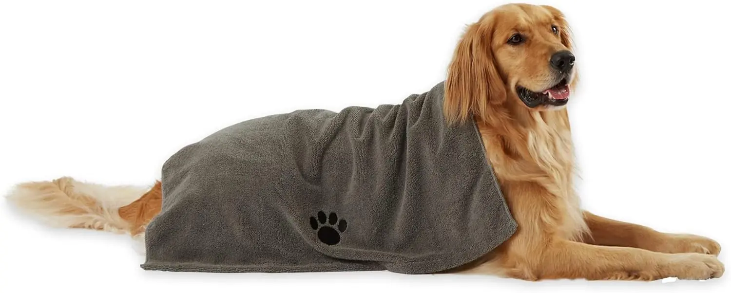Pet Grooming Towel Collection Absorbent Microfiber Embroidered Gray, 50*100cm