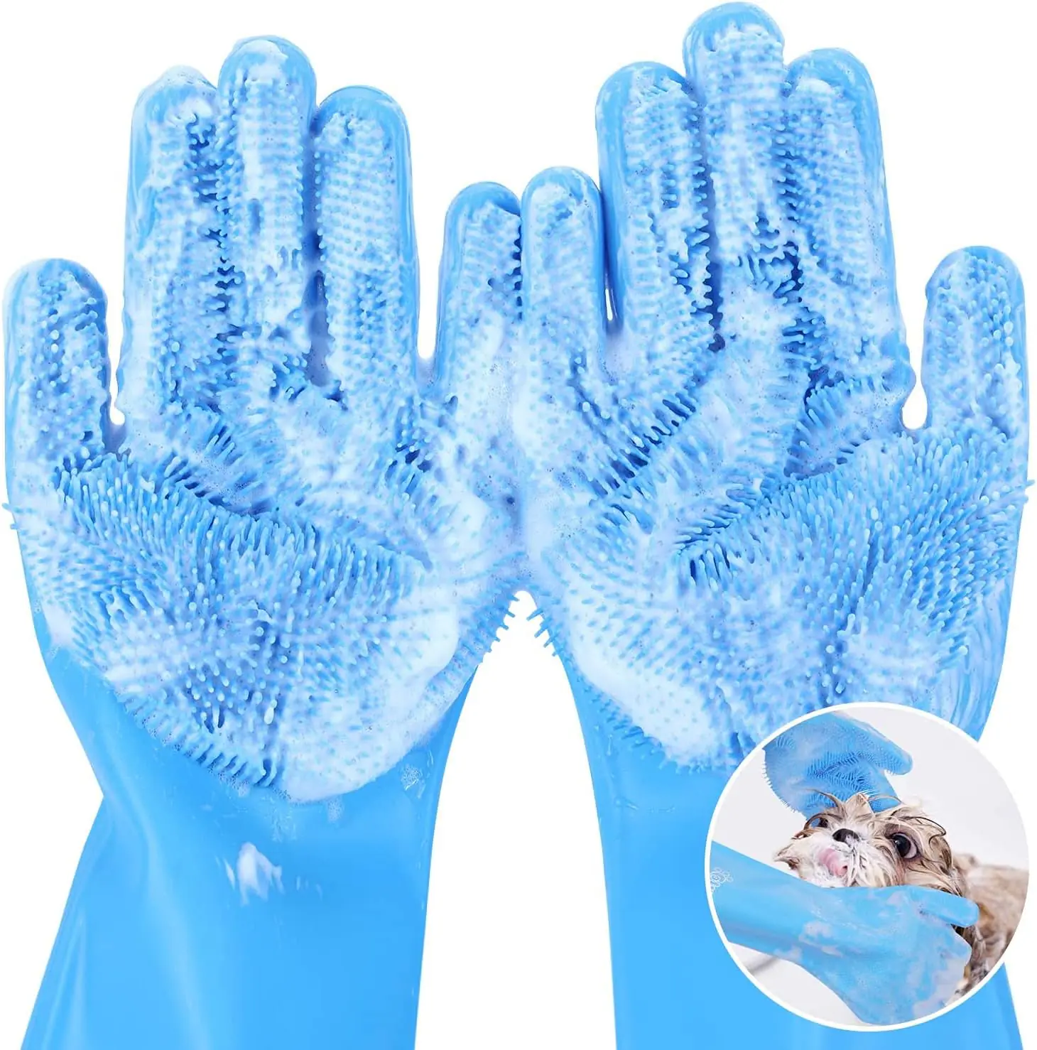 Pet Grooming Gloves??Heat-Resistant Silicone Gloves with High-Density Teeth for Enhanced Massaging and Bathing of Dogs and Cats, 1 pair, 120g
