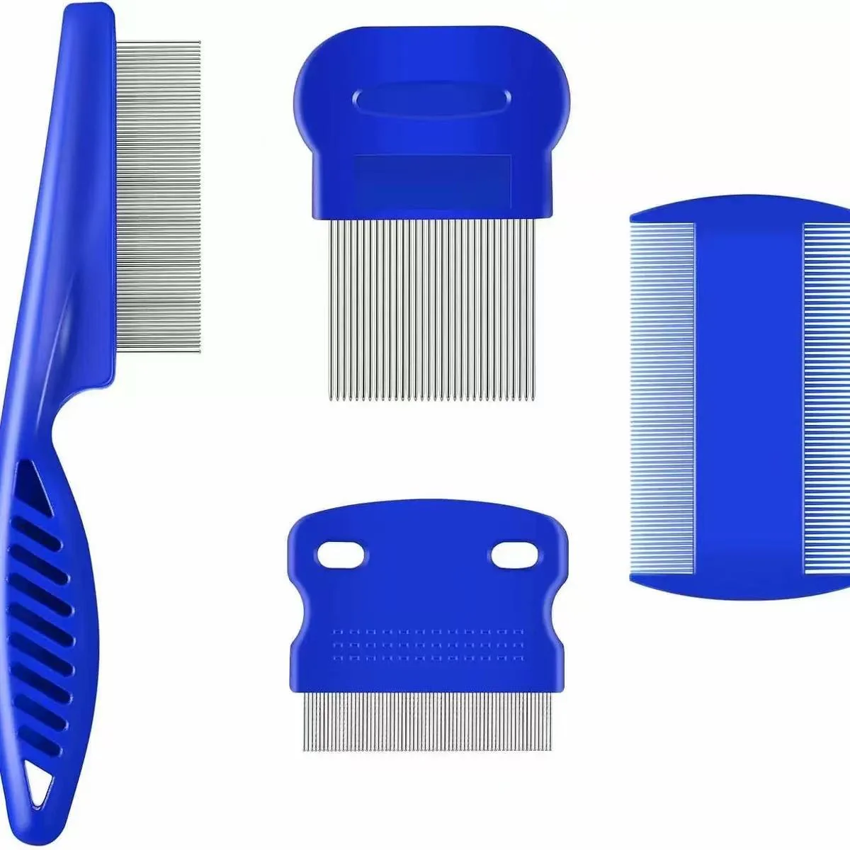 4 Pack Flea Lice Comb, Stainless Steel Dog Cat Grooming Combs with Rounded Teeth, Double Sided Professional Pet Tear Stain Remover, Dematting Tool for Small, Medium & Large Pets, L