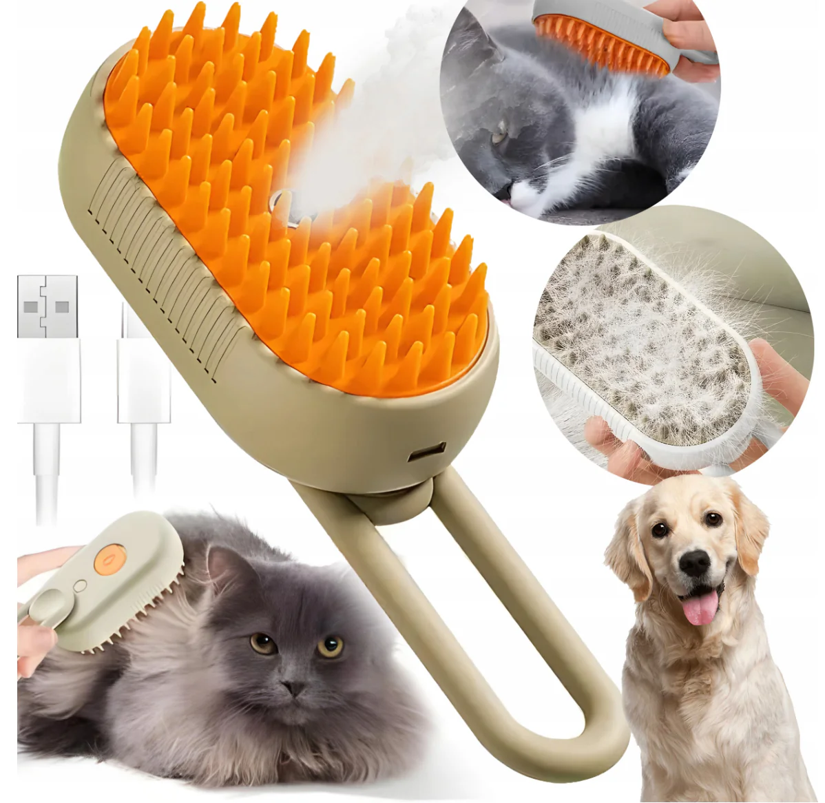 Electric steam brush suitable for grooming the fur of cats, dogs, and other pets