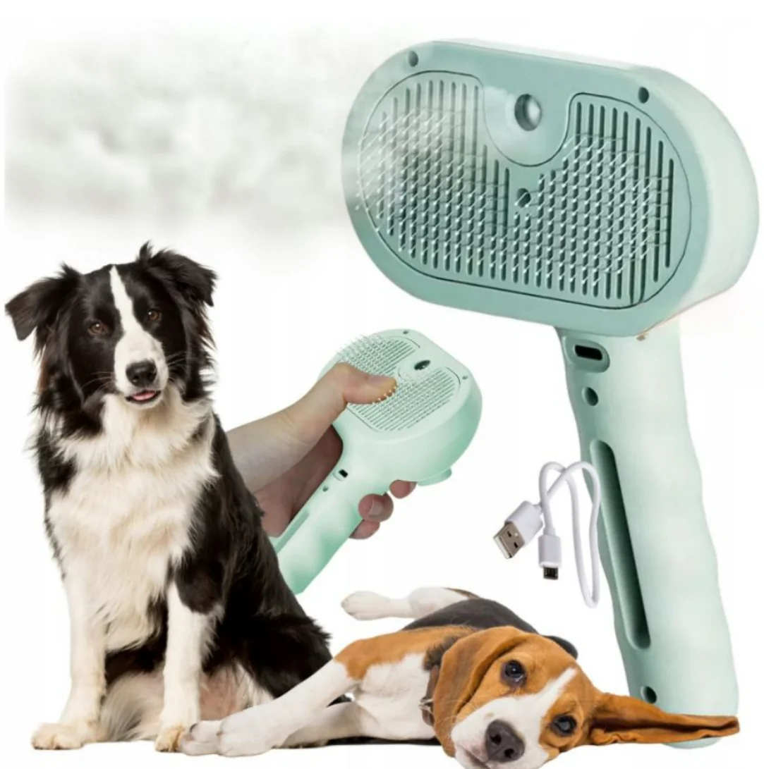 Self-cleaning electric steam brush specifically designed for dogs, for grooming and hair care (With Ultraviolet light)