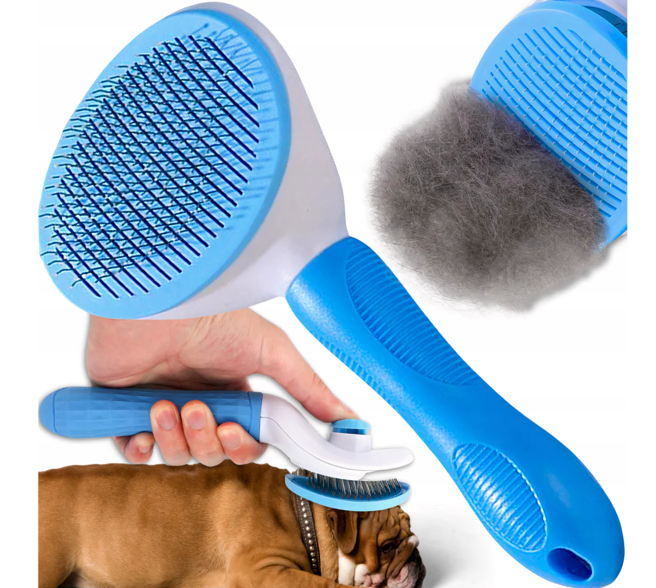 A high-quality, powerful, self-cleaning brush for dogs and cats, with an ergonomic design