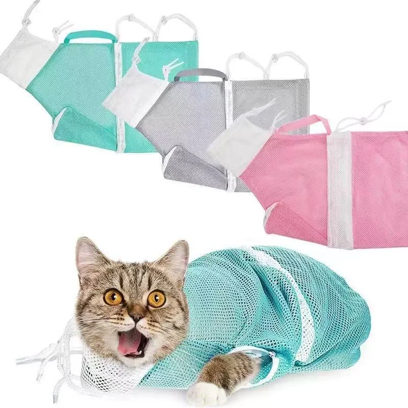 Cat Grooming Bag Kitten Wash Polyester Mesh Scratch Bite Resistant Nail Bath