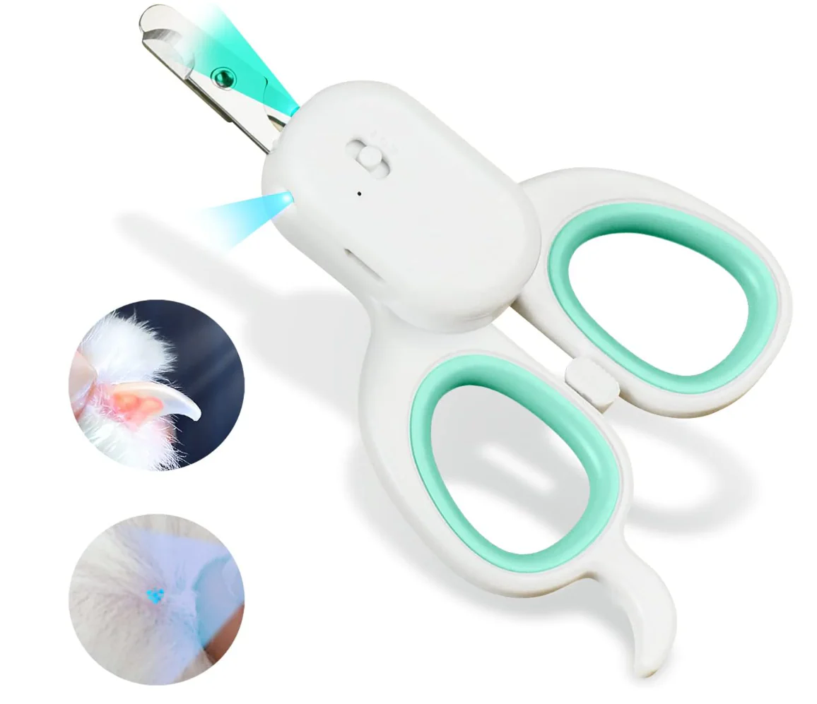 Pet Nail Clipper with LED & -U-V Light, Cat Claw Trimmer with Ultra Bright LED Light for Nail Bloodline to Avoid Over Cutting, Sharp Angled Blade Grooming Tool for Dog Cat Rabbit Small Animals