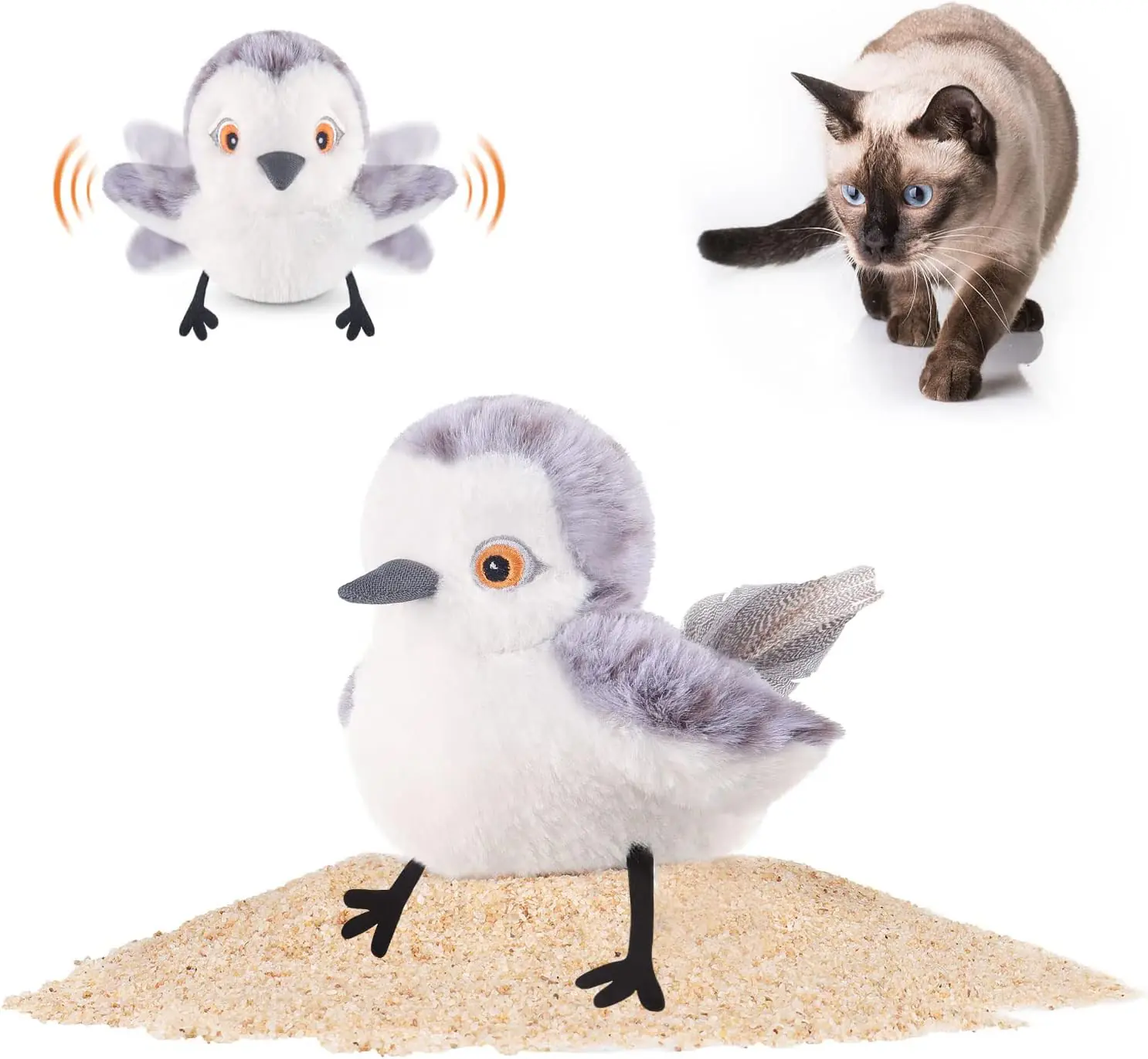 Cat Toys Flapping Bird (No Flying), Lifelike Sandpiper Chirp Tweet, Rechargeable Touch Activated Kitten Toy Interactive Cat Exercise Toys for All Breeds Cat Kicker Catnip Toys
