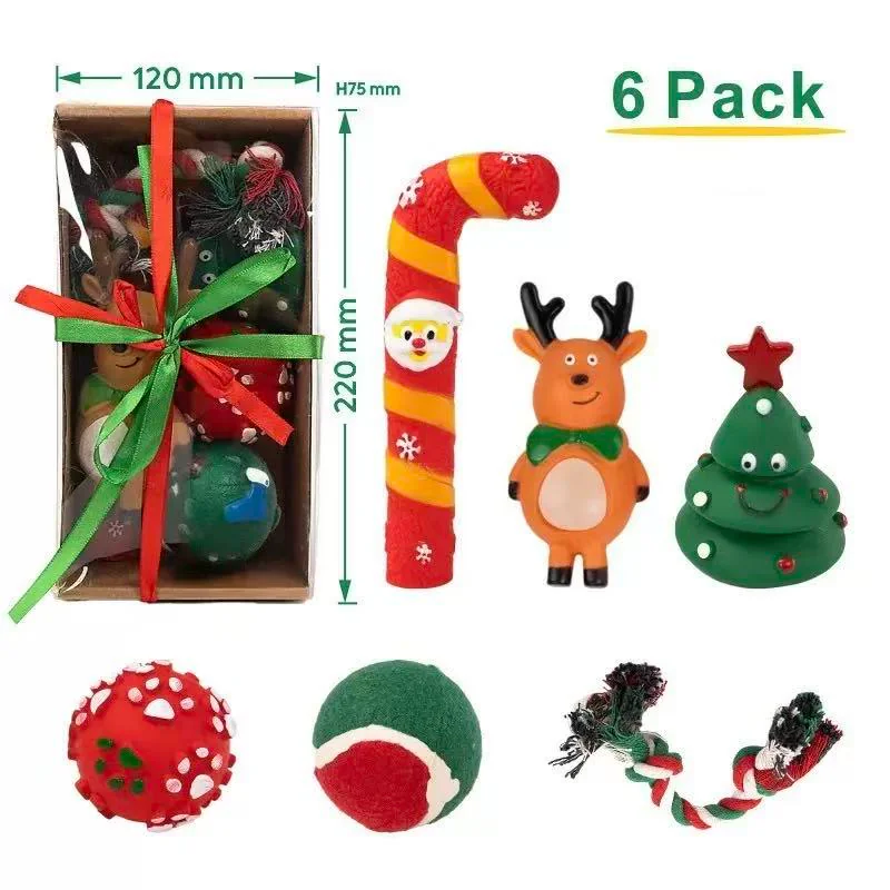 Christmas red gift box set, dog toy set, six pieces, squeaky toys