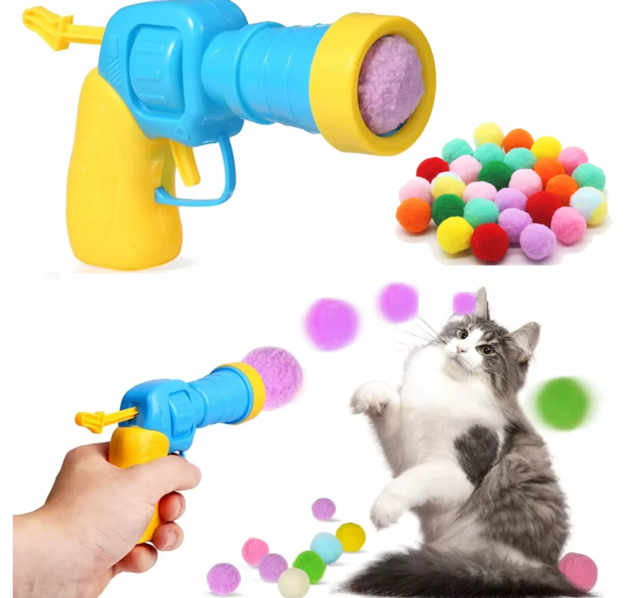 Plush ball gun cat toy/cat launcher with 20 balls