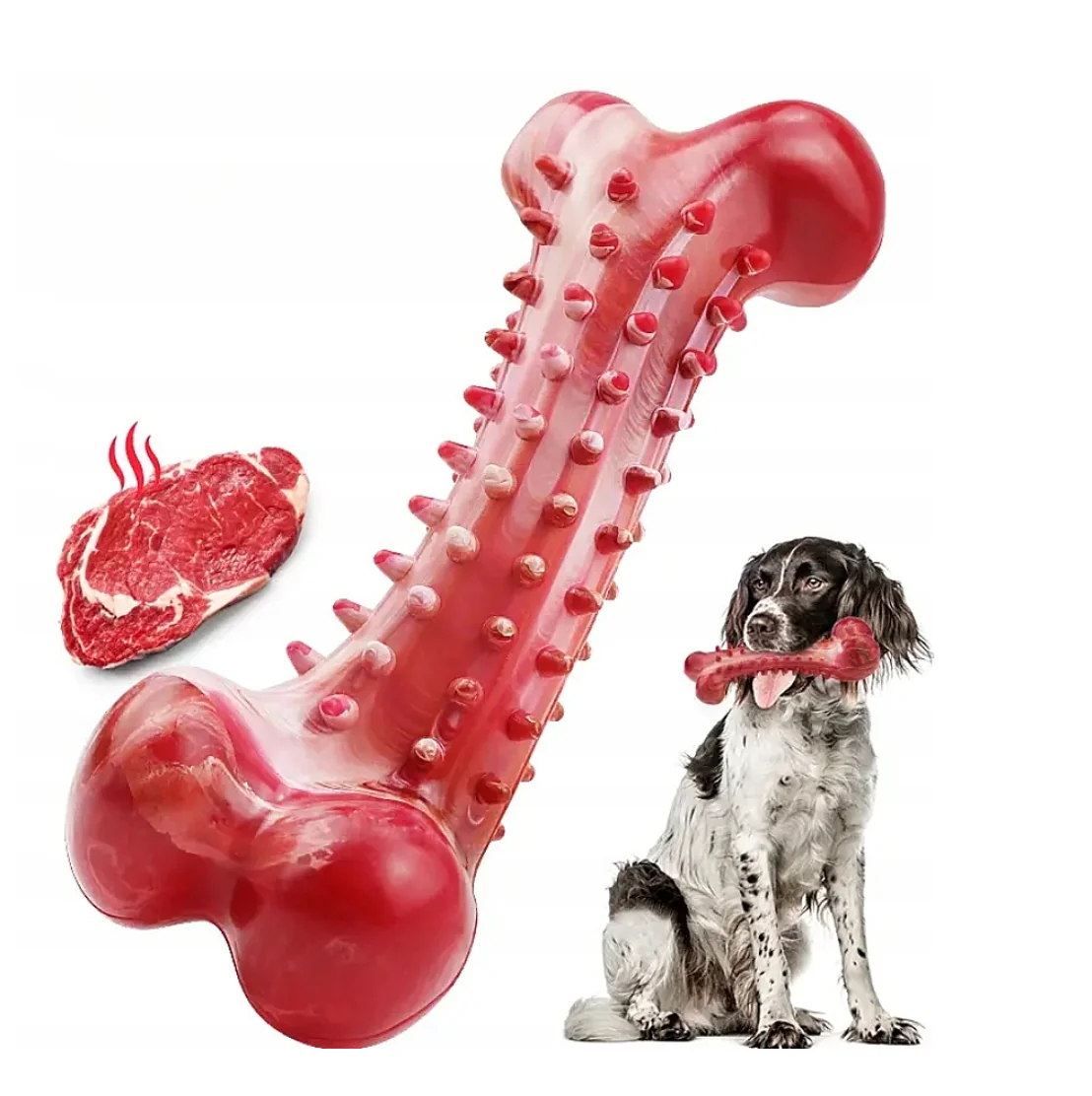 Durable, chew-resistant toy for large dogs, made of hard, sturdy rubber in a bone shape