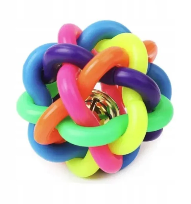 Dog toy, 6.5cm rubber ball with bell, made of durable woven rubber
