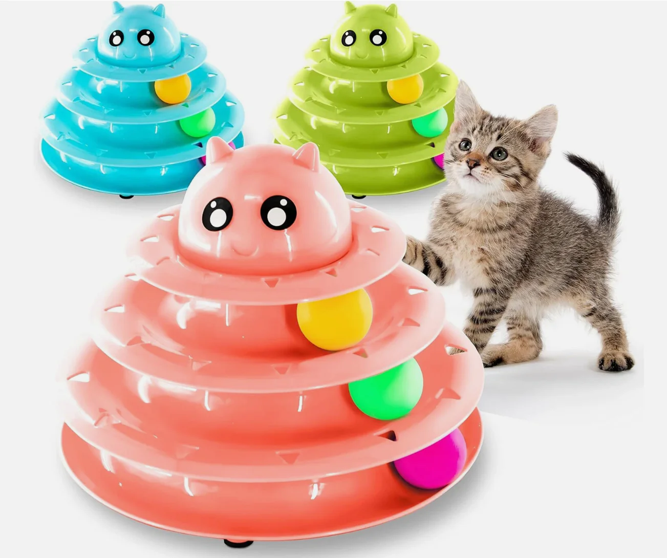 Cat Roller Ball Toy Interactive - 3 Tier Tower Fun Cat Ball Toy