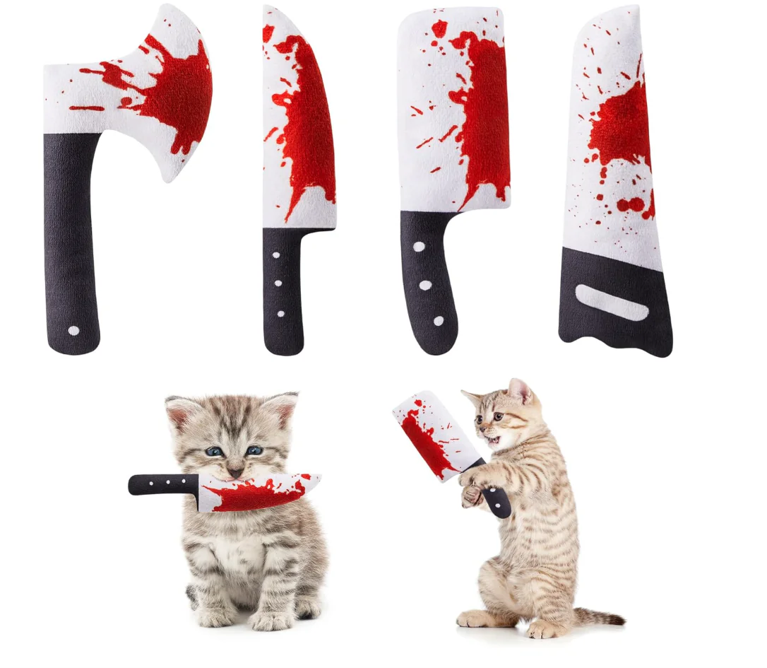 4Pcs Cat Toys, Horror Halloween Knife-Shaped Kitten Catnip Toys, Indoor Exercise for All Cat Breeds
