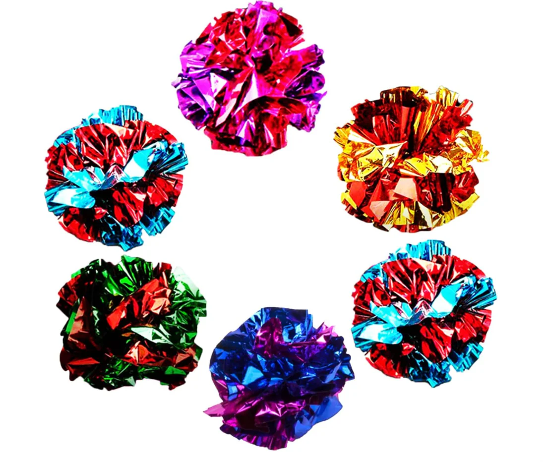 Cat Crinkle Balls, Shiny, Mylar Crinkler, Stress-Relief Toy for Kittens, Interactive & Engaging, Keeps Grown-up Cats Active, Encourages Multi-cat Play, Provides Endless Entertainment, 6 Pcs